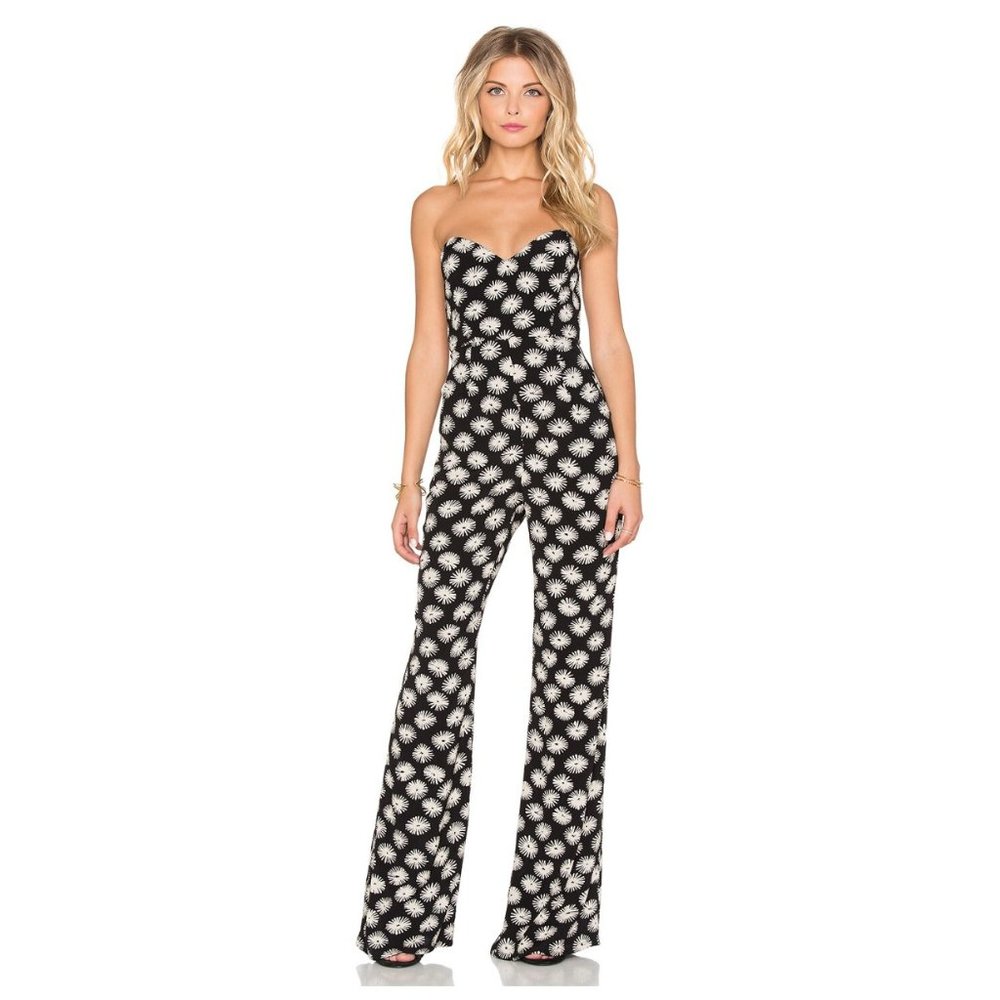 Strapless Black & White Floral Wide-Leg Jumpsuit